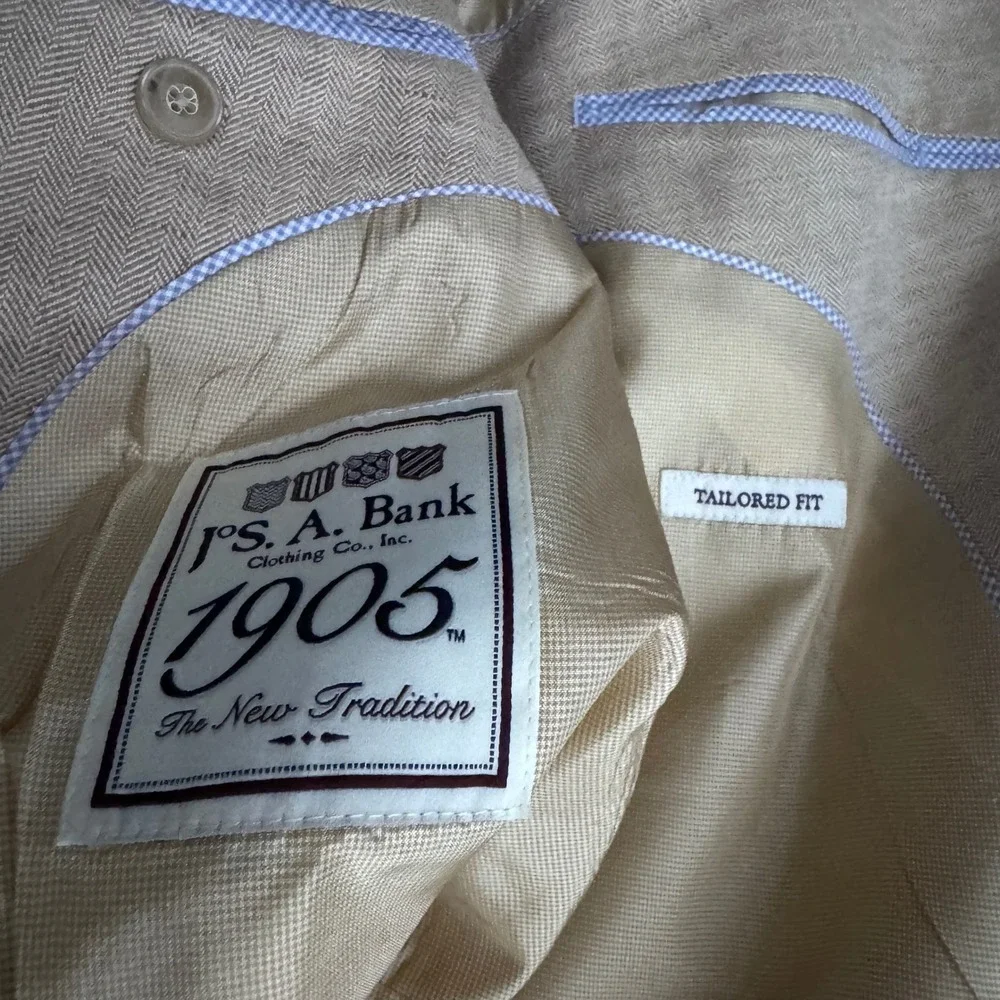 Jos A Bank 1905 Sport Coat Mens 54R Tan Herringbone Linen Cotton Tailored Fit